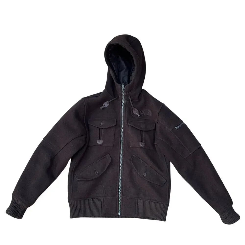 The North Face Buckeye Bomber Jacket Men's Size S Brown Wool Hooded